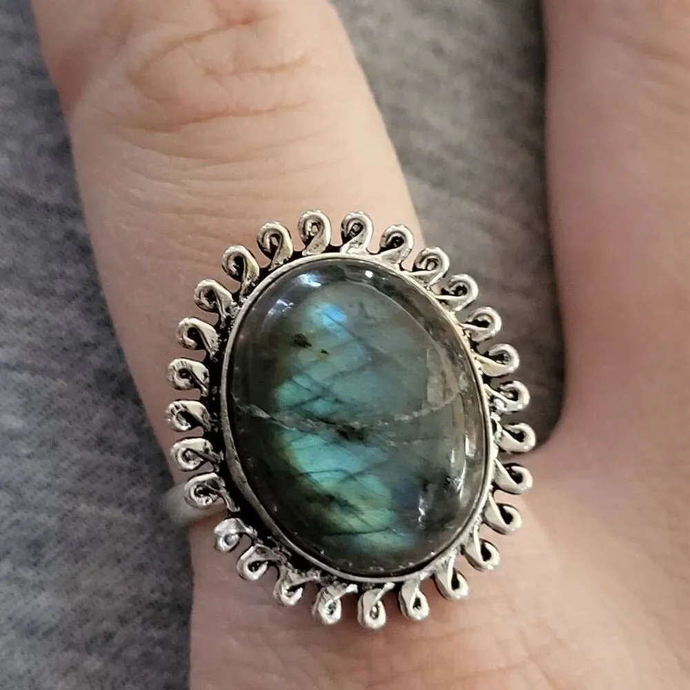 Size 8.75 silver striated labradorite ring